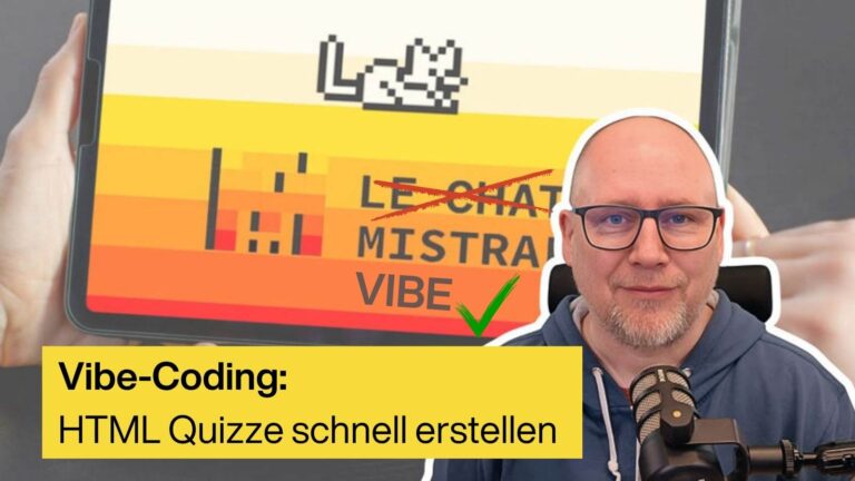 Mann mit Brille vor einem Laptop und dem Titel Mistral Vibe Coding.