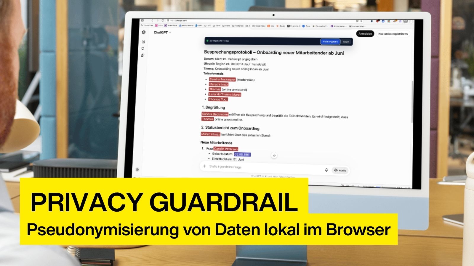 Ein Computermonitor, auf dem pseudonymisierte Daten zu sehen sind.